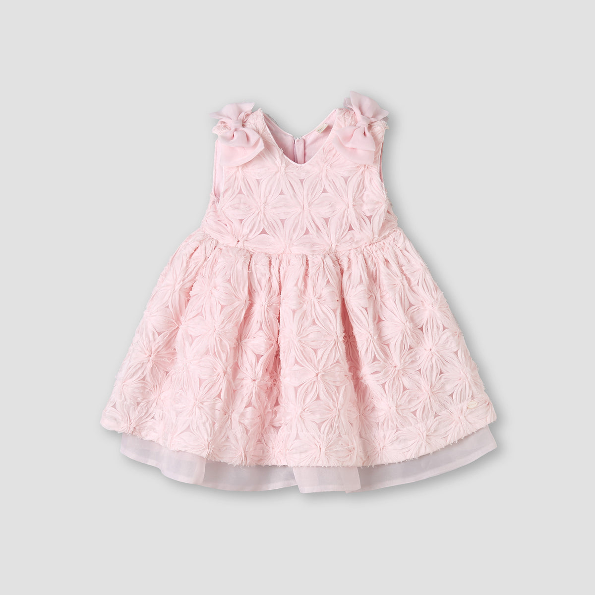 Giggles V-neck Sleeveless A-line Dress with Lace and Bow Design