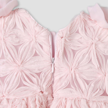 Giggles V-neck Sleeveless A-line Dress with Lace and Bow Design