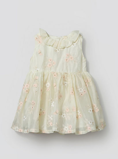 Giggles Round Neck Sleeveless Skater Dress with Floral Embroidery-baby-girls-clothing-dressesandjumpsuits-image-2