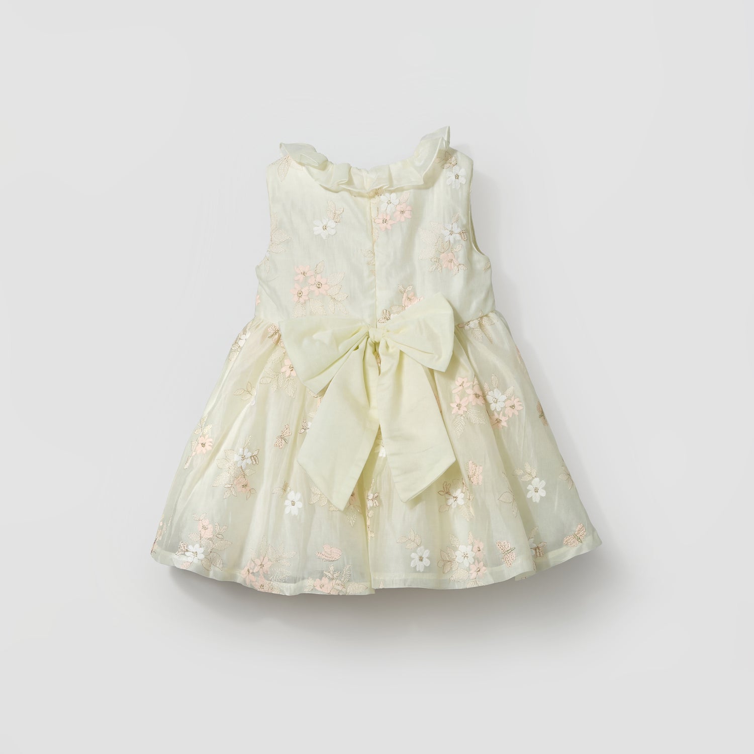 Giggles Round Neck Sleeveless Skater Dress with Floral Embroidery