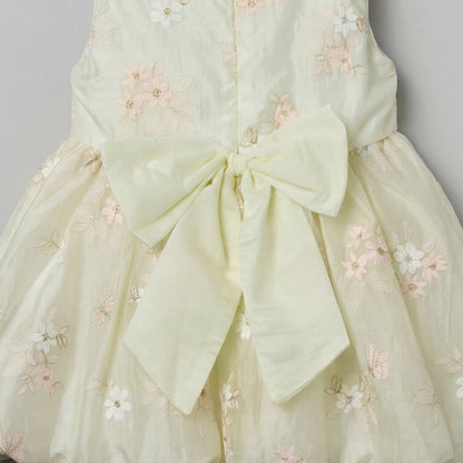 Giggles Round Neck Sleeveless Skater Dress with Floral Embroidery
