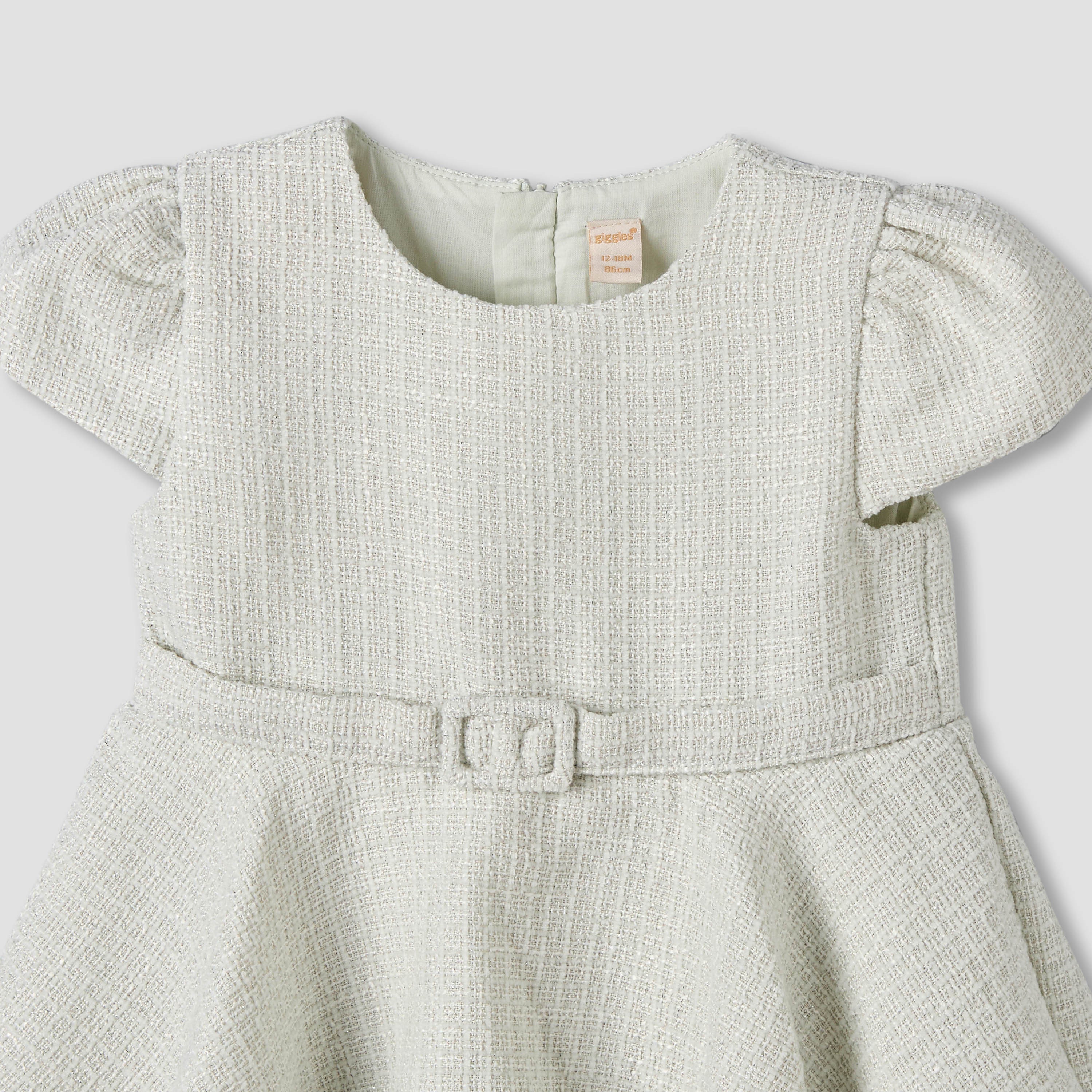 Giggles Round Neck Short Sleeves Empire Dress with Belt Detail