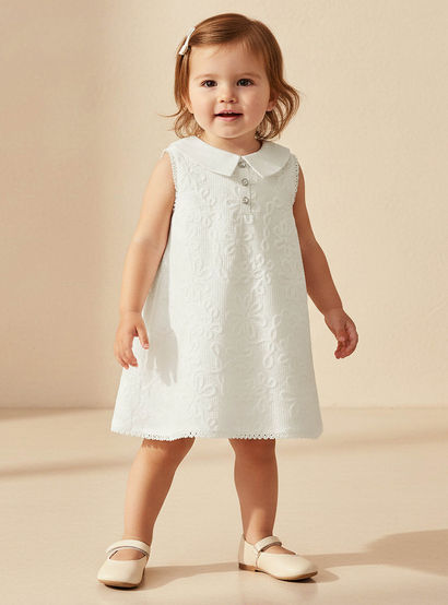 Giggles Collared Sleeveless Dress with Lace and Bow Design-baby-girls-clothing-dressesandjumpsuits-image-1
