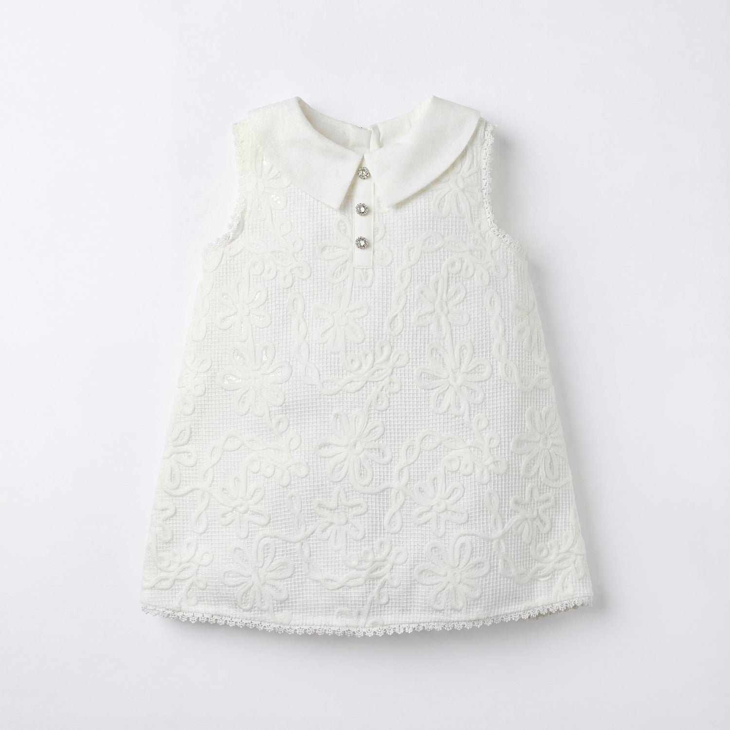 Giggles Collared Sleeveless Dress with Lace and Bow Design