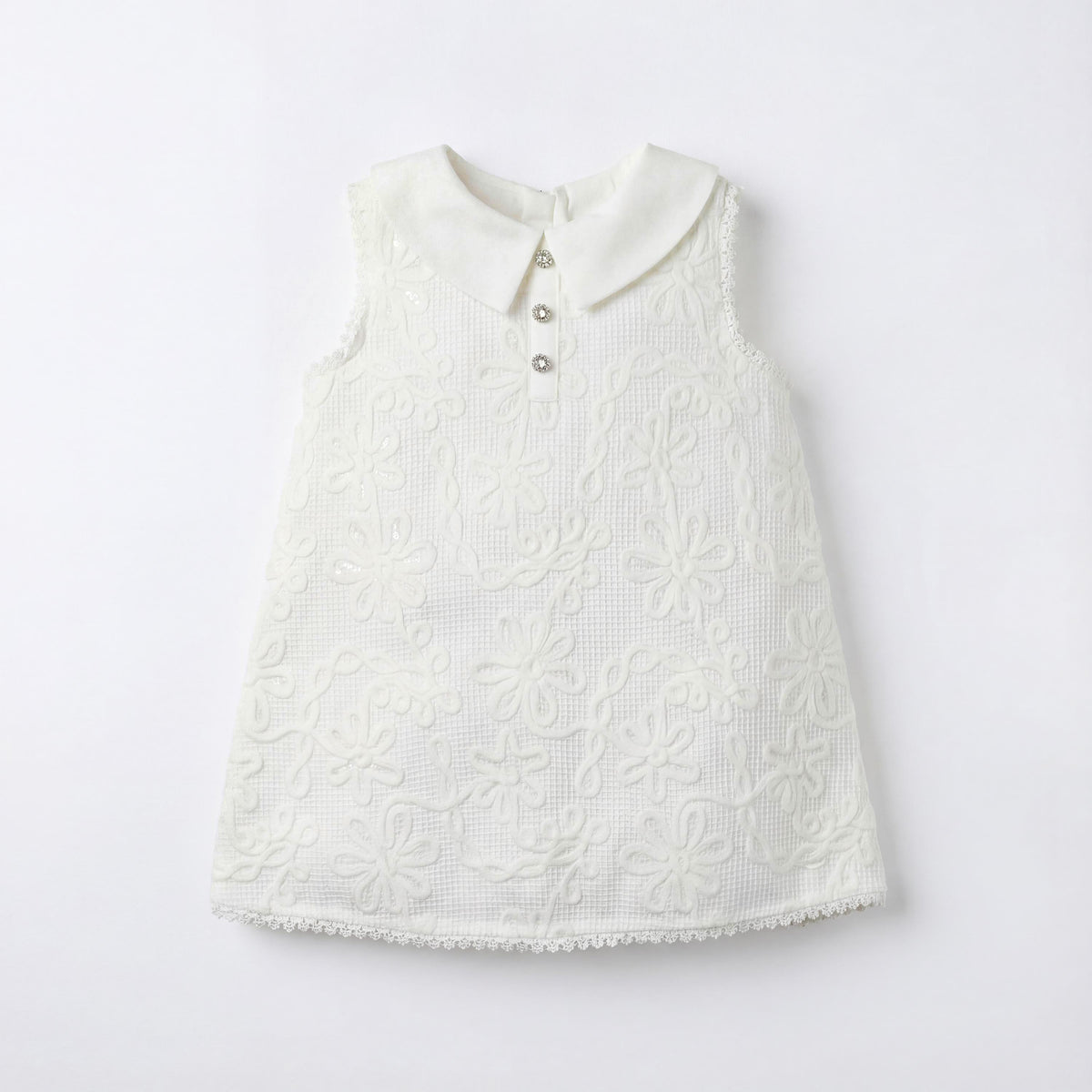Giggles Collared Sleeveless Dress with Lace and Bow Design