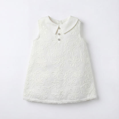 Giggles Collared Sleeveless Dress with Lace and Bow Design