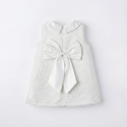 Giggles Collared Sleeveless Dress with Lace and Bow Design