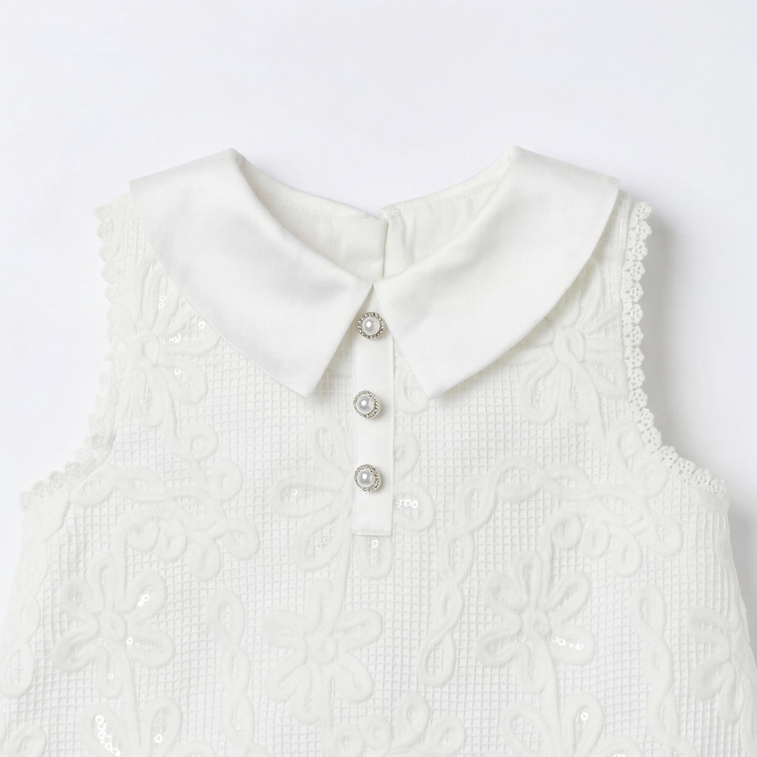 Giggles Collared Sleeveless Dress with Lace and Bow Design