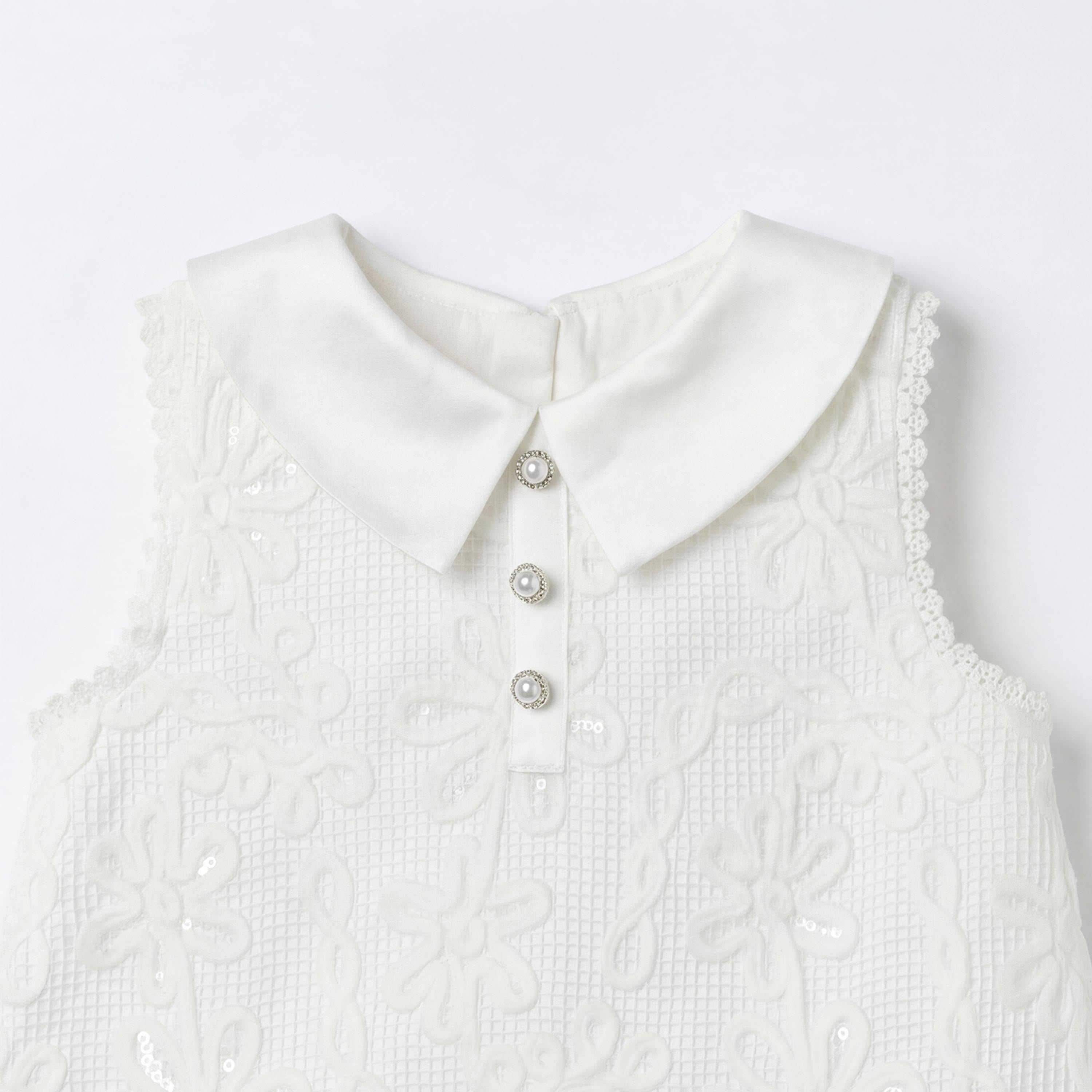 Giggles Collared Sleeveless Dress with Lace and Bow Design