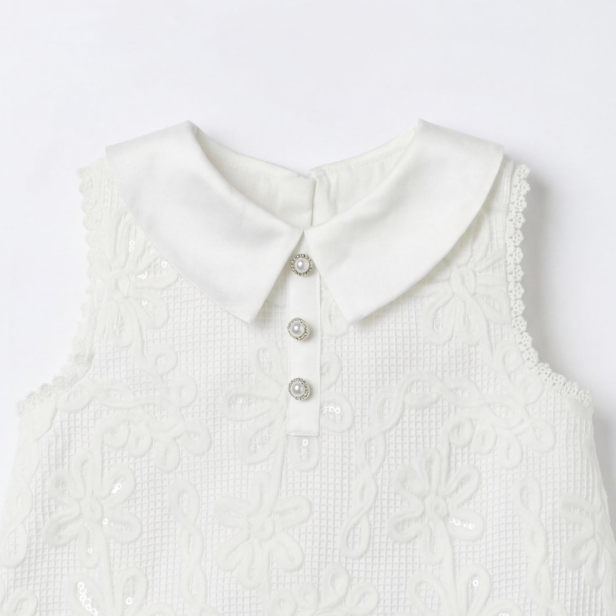 Giggles Collared Sleeveless Dress with Lace and Bow Design