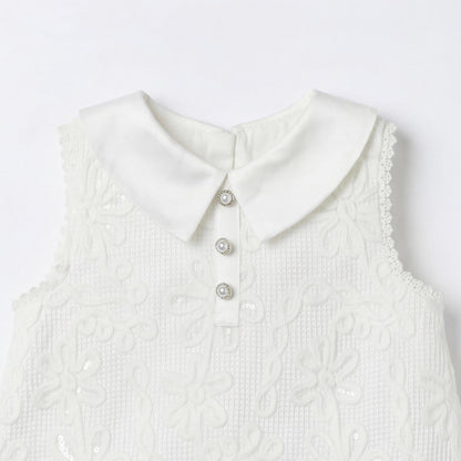 Giggles Collared Sleeveless Dress with Lace and Bow Design