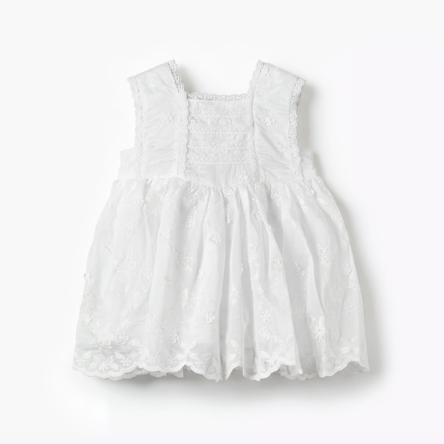 Giggles Square Neck Sleeveless A-line Dress with Floral Embroidery - White / 12-18 mths