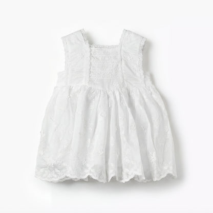 Giggles Square Neck Sleeveless A-line Dress with Floral Embroidery