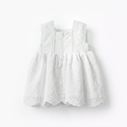 Giggles Square Neck Sleeveless A-line Dress with Floral Embroidery