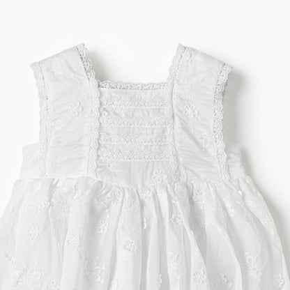 Giggles Square Neck Sleeveless A-line Dress with Floral Embroidery