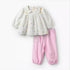 Giggles Peter Pan Collar Long Sleeves Top and Pants Set with Floral Embroidery