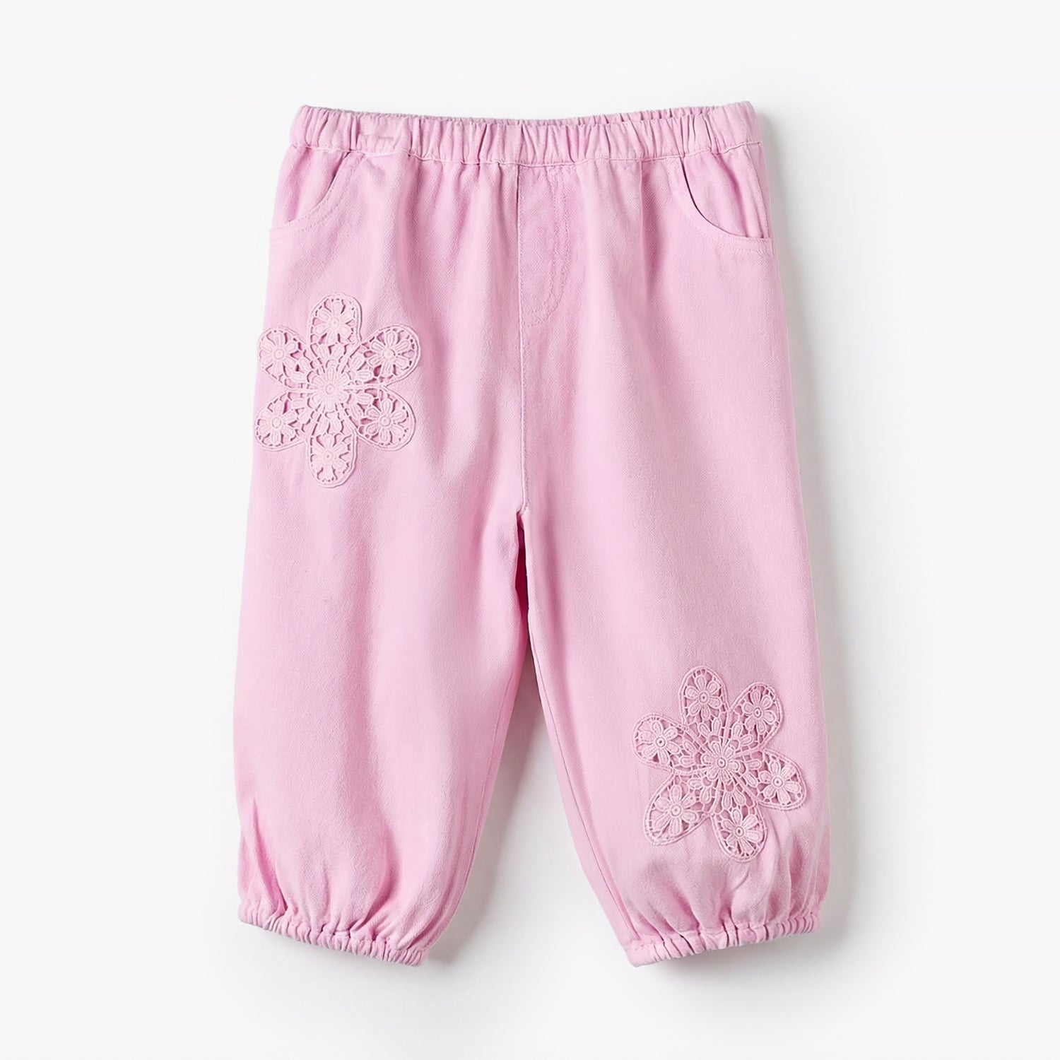 Giggles Peter Pan Collar Long Sleeves Top and Pants Set with Floral Embroidery