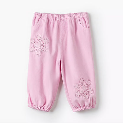 Giggles Peter Pan Collar Long Sleeves Top and Pants Set with Floral Embroidery