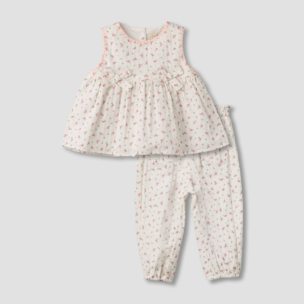 Giggles Round Neck Sleeveless Top and Pants Set with Elasticated Waistband