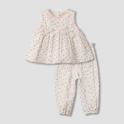 Giggles Round Neck Sleeveless Top and Pants Set with Elasticated Waistband