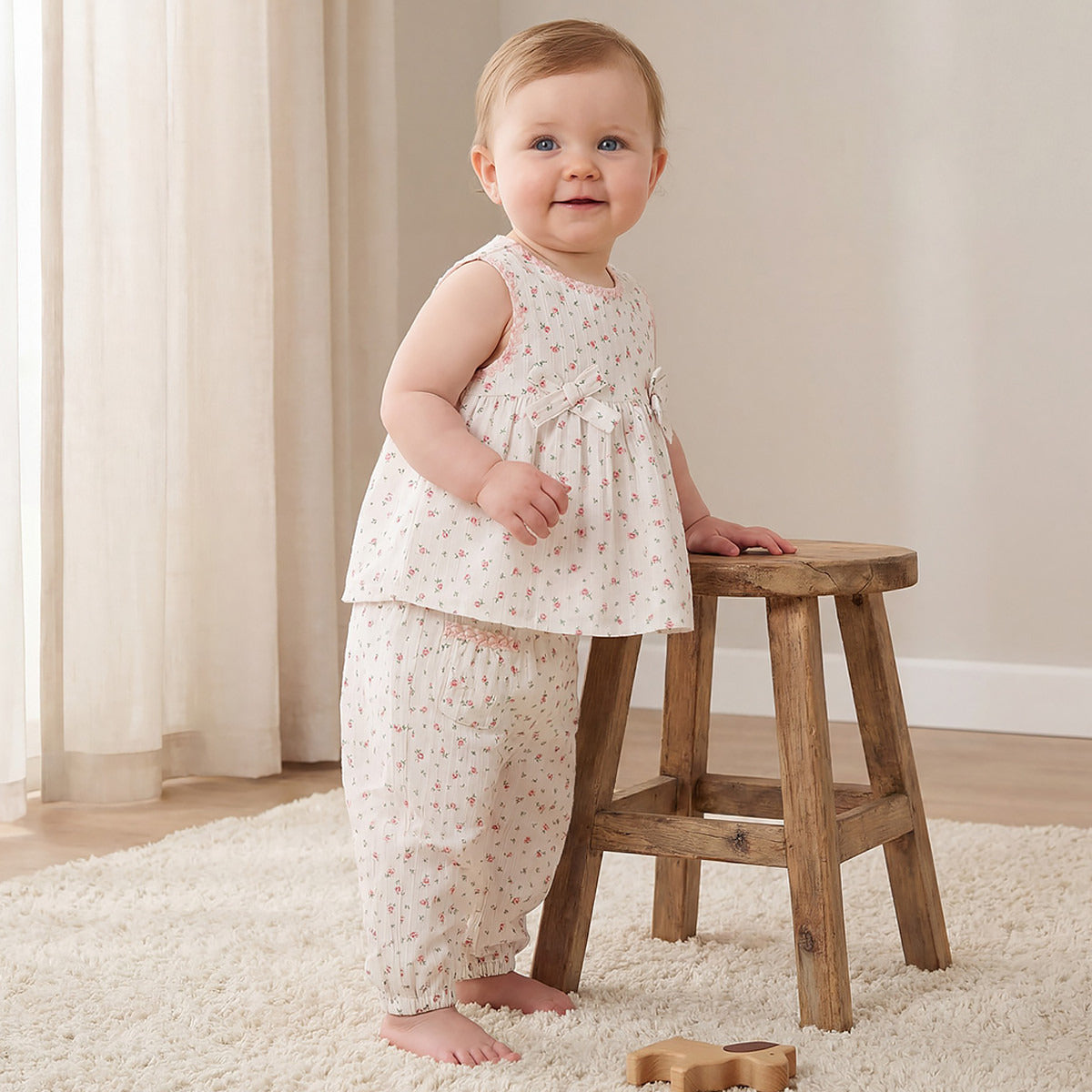 Giggles Round Neck Sleeveless Top and Pants Set with Elasticated Waistband