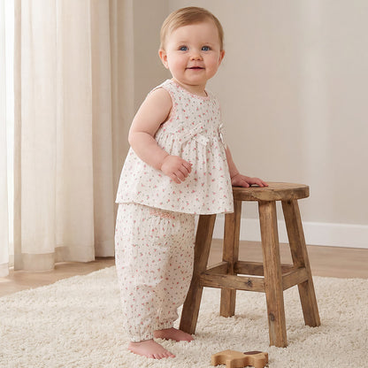 Giggles Round Neck Sleeveless Top and Pants Set with Elasticated Waistband