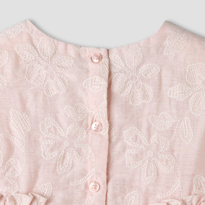 Giggles Round Neck Sleeveless Peplum Top and Shorts Set with Floral Embroidery