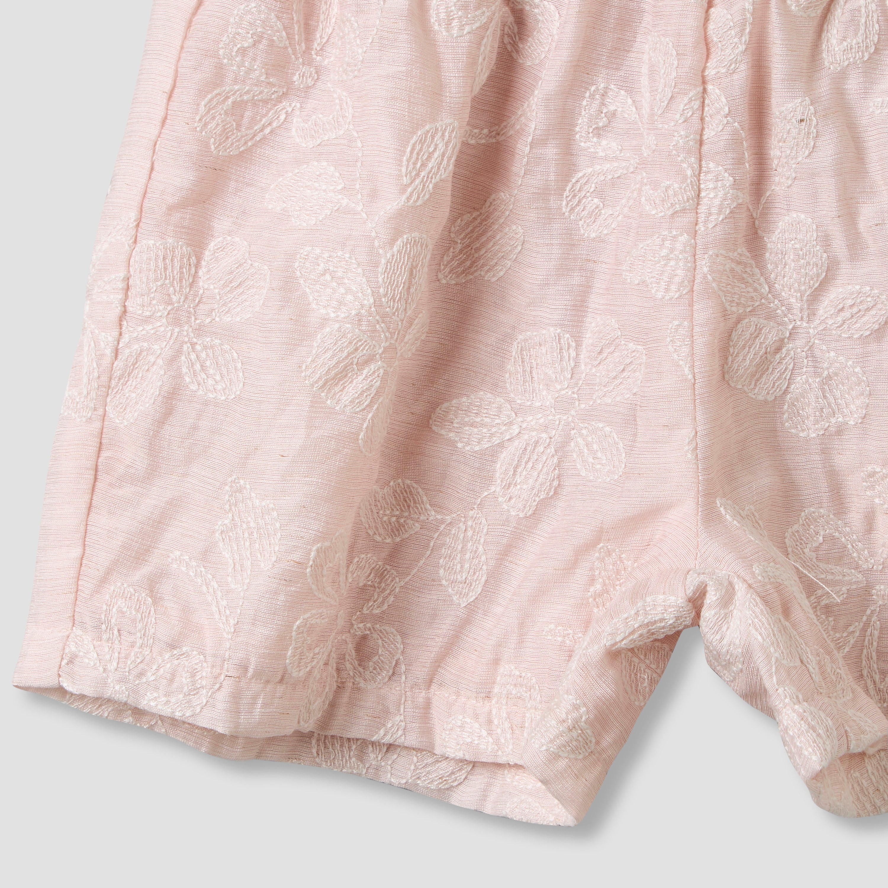 Giggles Round Neck Sleeveless Peplum Top and Shorts Set with Floral Embroidery