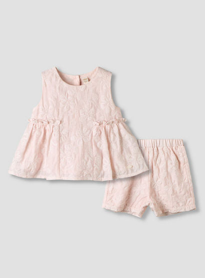 Giggles Round Neck Sleeveless Peplum Top and Shorts Set with Floral Embroidery-baby-girls-clothing-setsandcoords-image-2