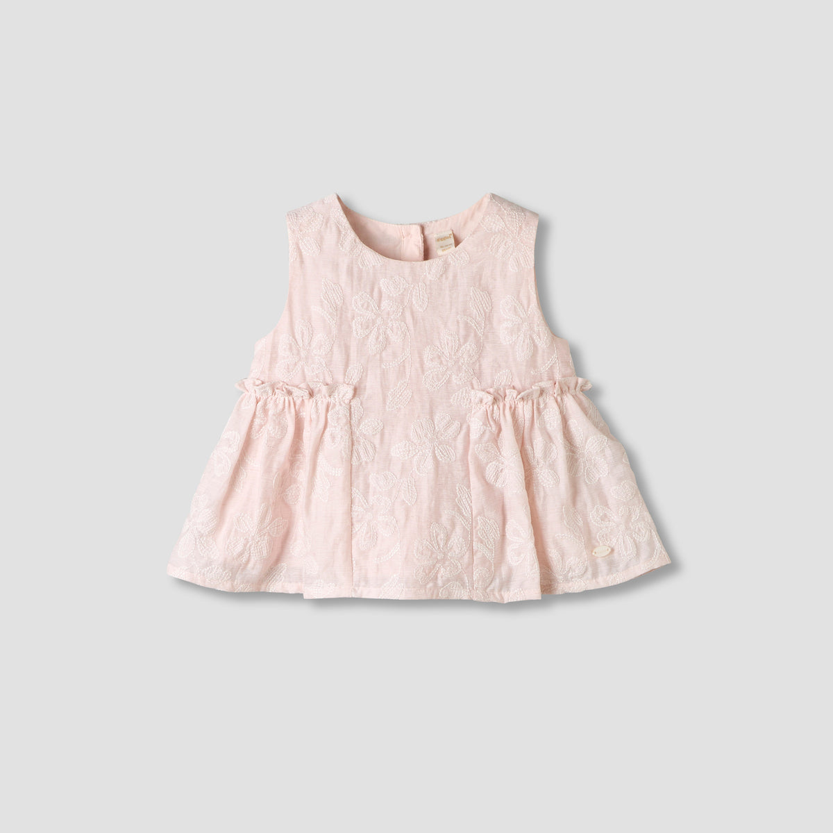 Giggles Round Neck Sleeveless Peplum Top and Shorts Set with Floral Embroidery
