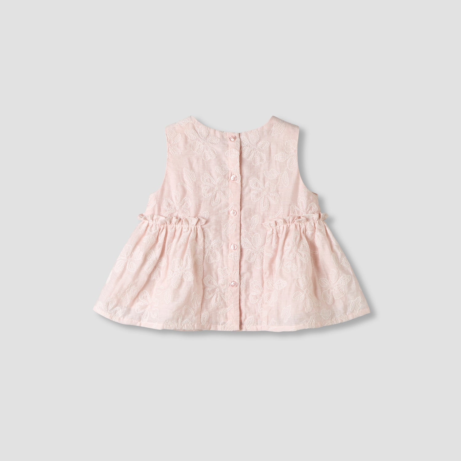 Giggles Round Neck Sleeveless Peplum Top and Shorts Set with Floral Embroidery
