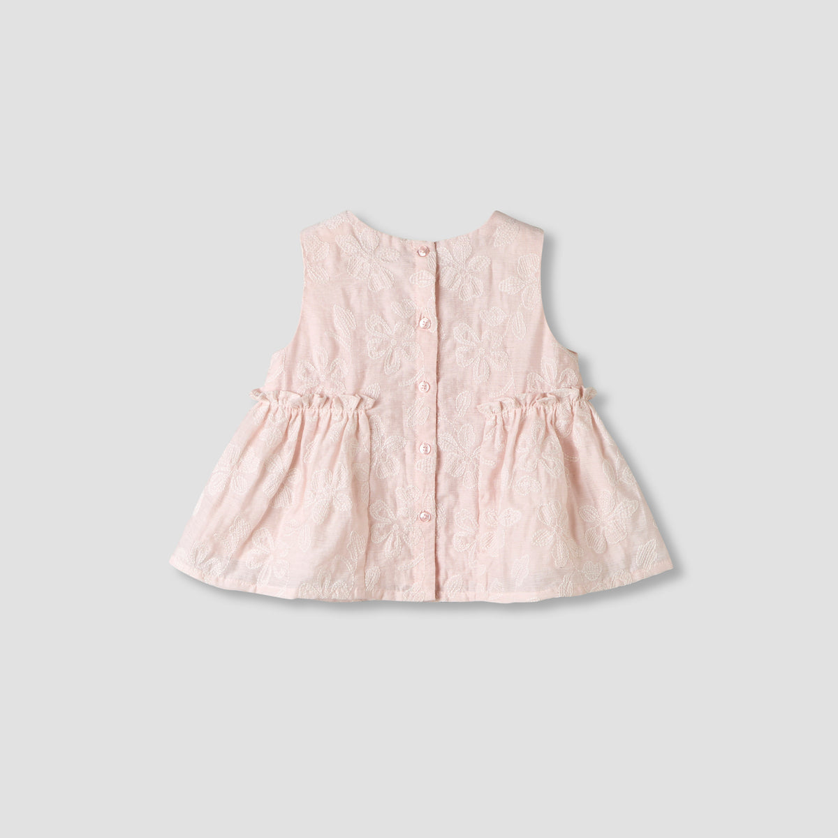 Giggles Round Neck Sleeveless Peplum Top and Shorts Set with Floral Embroidery