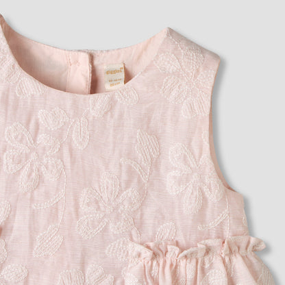 Giggles Round Neck Sleeveless Peplum Top and Shorts Set with Floral Embroidery