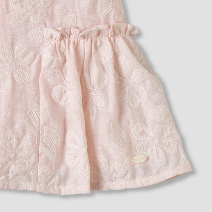 Giggles Round Neck Sleeveless Peplum Top and Shorts Set with Floral Embroidery