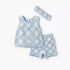 Giggles Round Neck Sleeveless Crochet Top and Shorts Set with Hairband - Blue / 24-36 mths