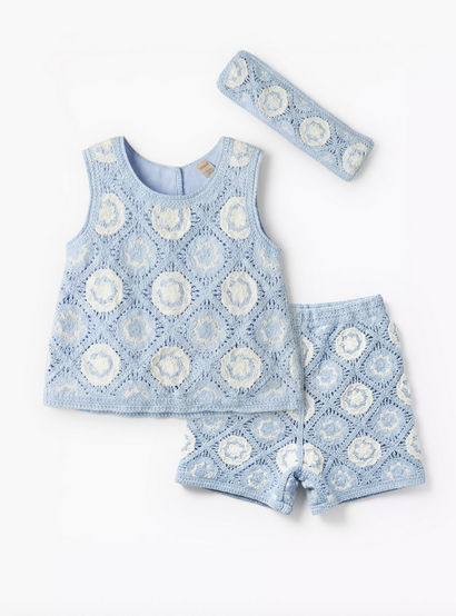 Giggles Round Neck Sleeveless Crochet Top and Shorts Set with Hairband-baby-girls-clothing-setsandcoords-image-1