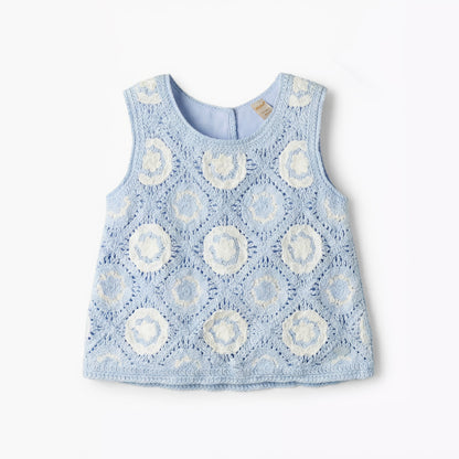 Giggles Round Neck Sleeveless Crochet Top and Shorts Set with Hairband