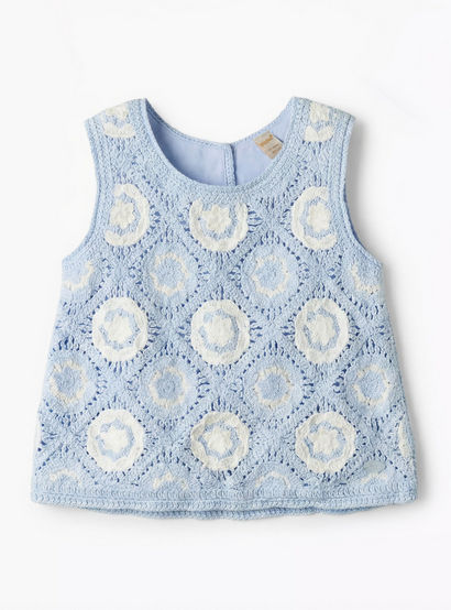 Giggles Round Neck Sleeveless Crochet Top and Shorts Set with Hairband-baby-girls-clothing-setsandcoords-image-2