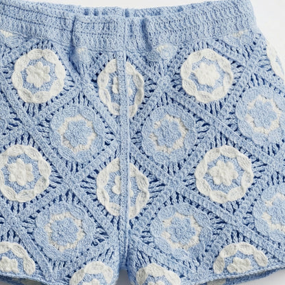 Giggles Round Neck Sleeveless Crochet Top and Shorts Set with Hairband
