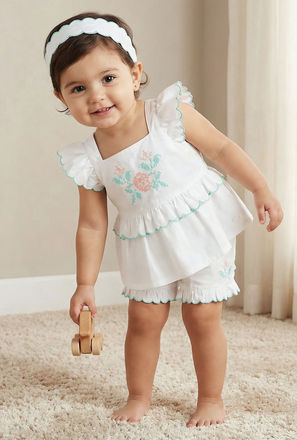 Giggles Square Neck Sleeveless Top and Shorts Set with Headband