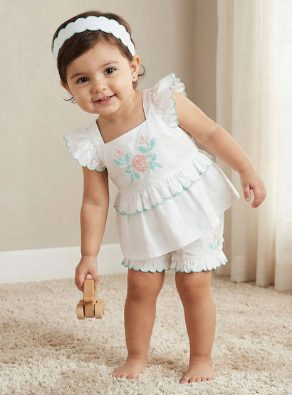 Giggles Square Neck Sleeveless Top and Shorts Set with Headband-baby-girls-clothing-setsandcoords-image-1