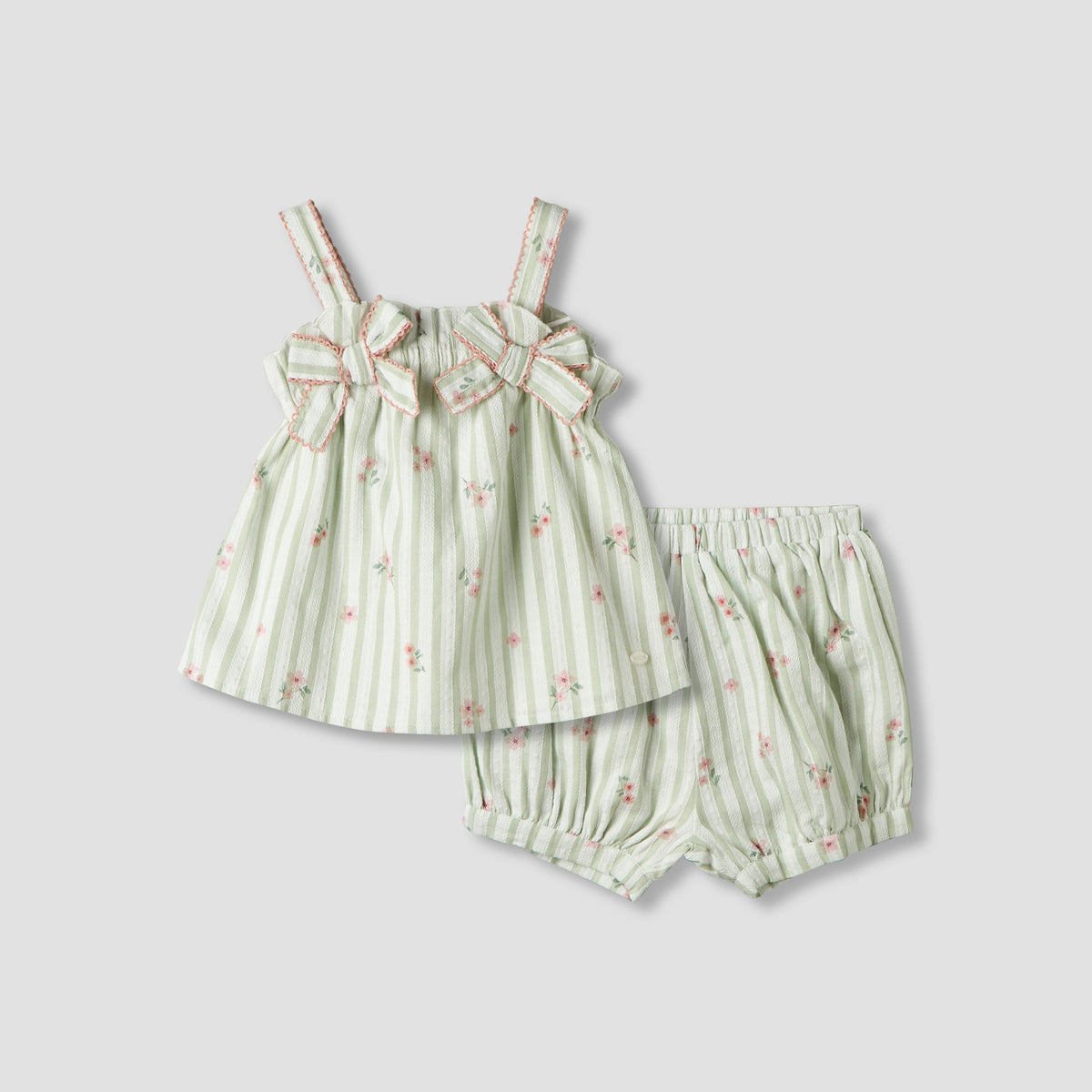 Giggles Square Neck Straps Sleeve Top and Shorts Set with Floral Print