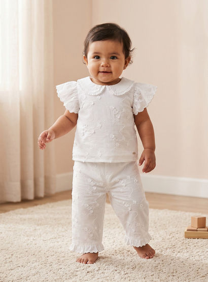 Giggles Round Neck Short Sleeves Top and Pants Set with Floral Embroidery-baby-girls-clothing-setsandcoords-image-2