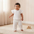 Giggles Round Neck Short Sleeves Top and Pants Set with Floral Embroidery