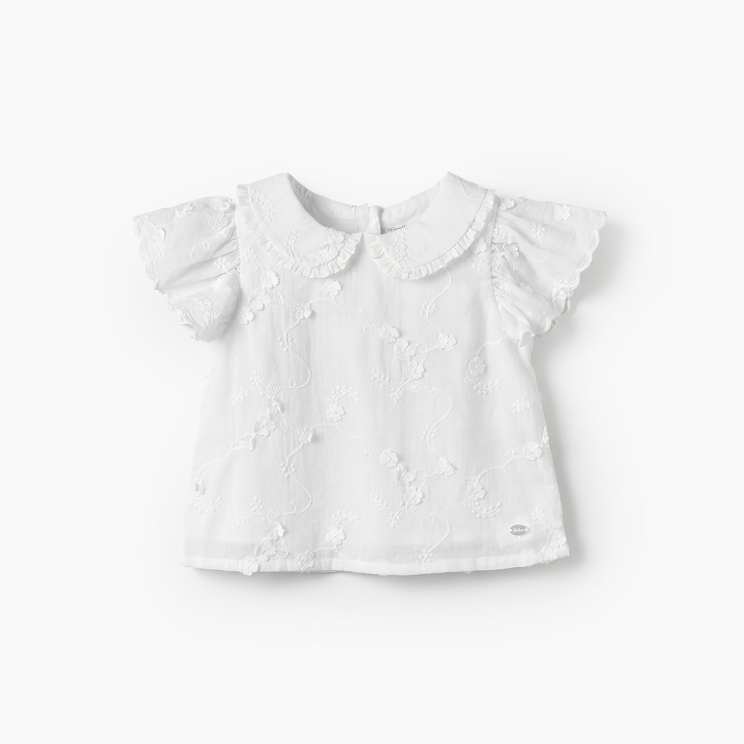 Giggles Round Neck Short Sleeves Top and Pants Set with Floral Embroidery