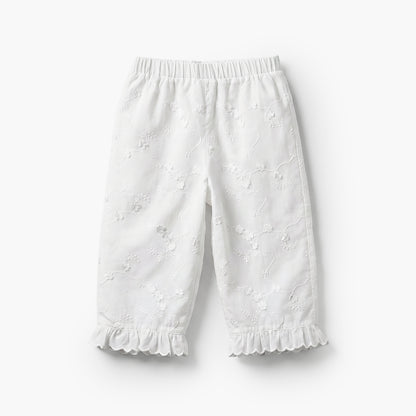 Giggles Round Neck Short Sleeves Top and Pants Set with Floral Embroidery