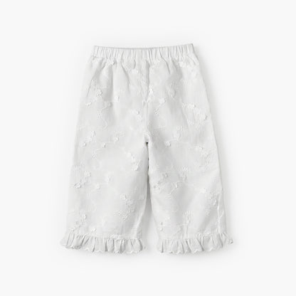 Giggles Round Neck Short Sleeves Top and Pants Set with Floral Embroidery