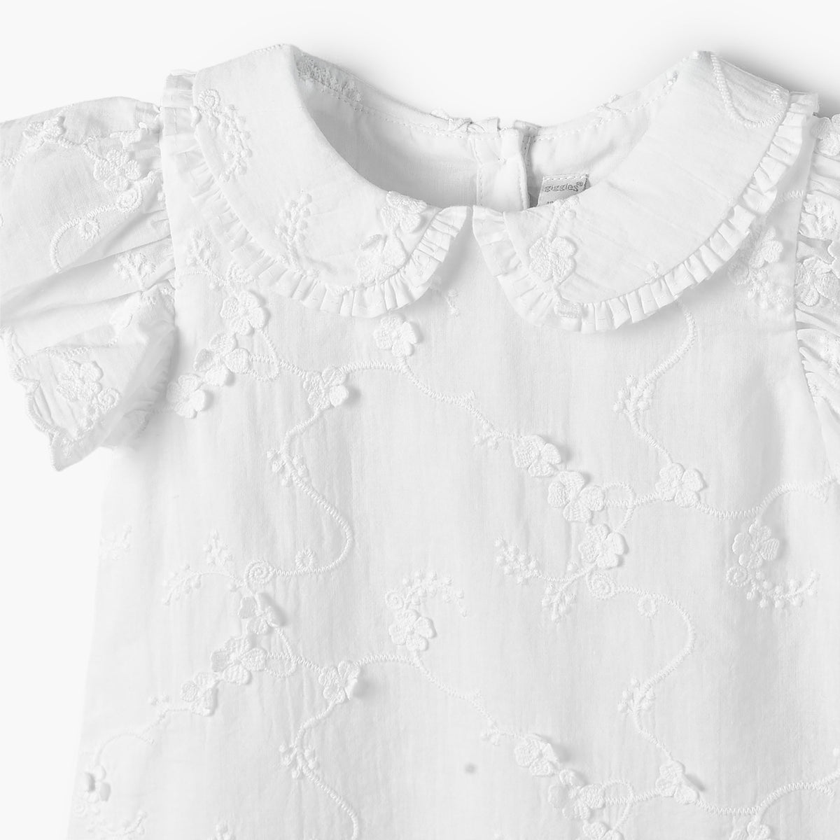 Giggles Round Neck Short Sleeves Top and Pants Set with Floral Embroidery