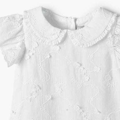 Giggles Round Neck Short Sleeves Top and Pants Set with Floral Embroidery