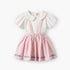 Giggles Peter Pan Collar Short Sleeves Top and Pinafore Set with Floral Embroidery